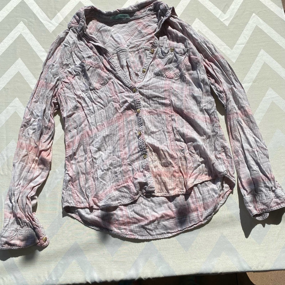 Maurices pink and grey plaid button blouse